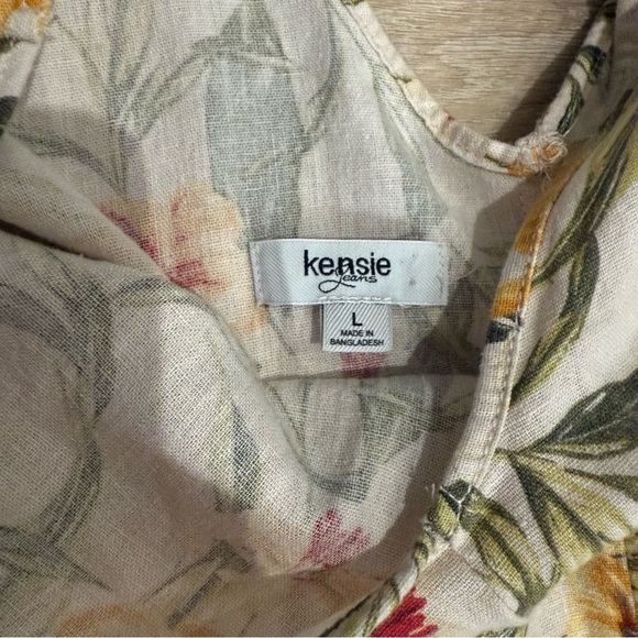 Kensie Jeans 100% Linen Floral Print Jumpsuit Relaxed Boho Lagenlook Sz Large - Picture 7 of 12